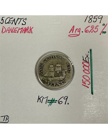 DANEMARK - 5 CENTS 1859 - Pièce de Monnaie en Argent // Qualité : TB