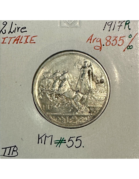 ITALIE - 2 LIRE 1917 R - Pièce de Monnaie en Argent // Qualité : TTB