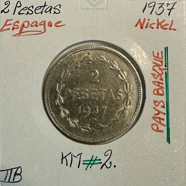 ESPAGNE - 2 PESETAS 1937 - Pièce en...