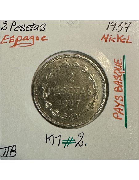 ESPAGNE - 2 PESETAS 1937 - Pièce en Nickel // Qualité : TTB (PAYS BASQUE)
