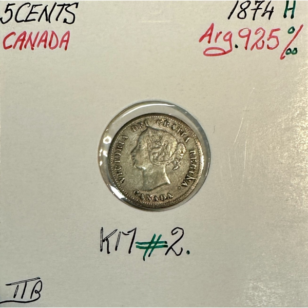 CANADA - 5 CENTS 1874 H - Pièce de...