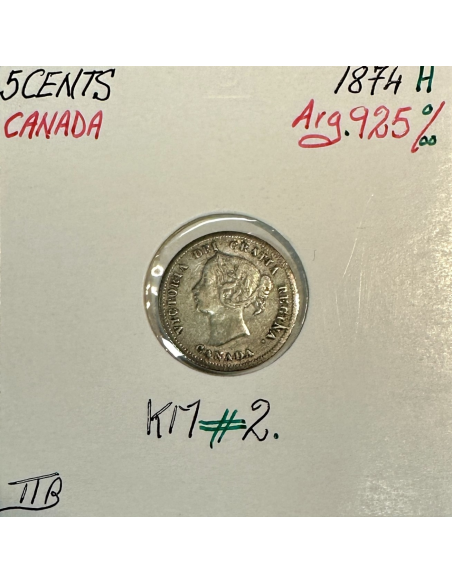 CANADA - 5 CENTS 1874 H - Pièce de Monnaie en Argent // Qualité : TTB