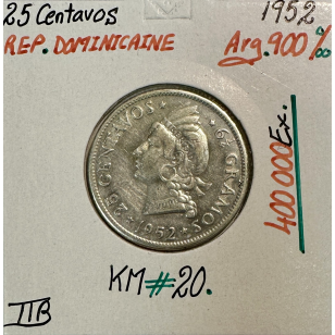 REPUBLIQUE DOMINICAINE - 25 CENTAVOS (1952) Monnaie en...
