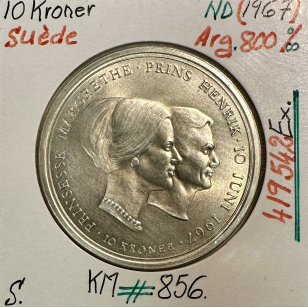 SUEDE - 10 KRONER ND (1967) - Pièce de Monnaie en Argent...