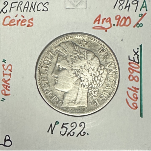 2 FRANCS CERES - 1849A - Pièce de monnaie en Argent //...