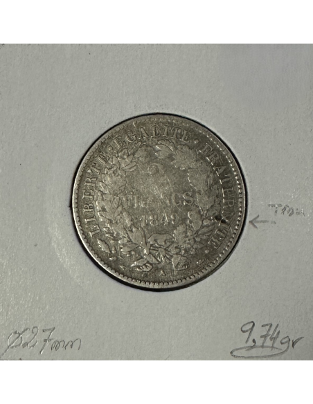 2 FRANCS CERES - 1849A - Pièce de monnaie en Argent // Qualité : B