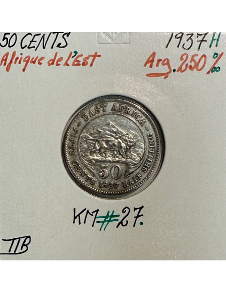 AFRIQUE DE L'EST - 50 CENTS (1937H) Monnaie en Argent // Qualité : TTB