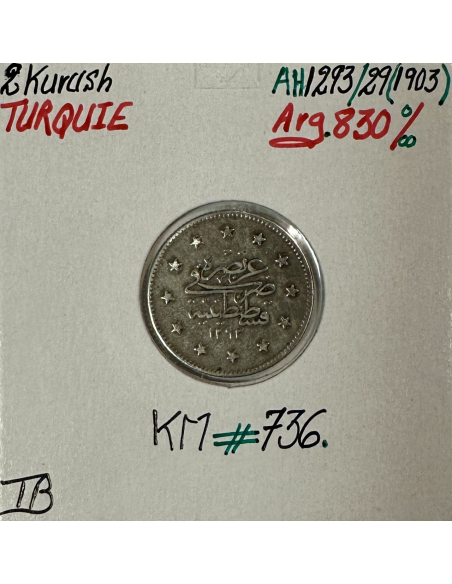 TURQUIE - 2 KURUSH 1903 (AH 1293) - Pièce de Monnaie en Argent // Qualité : TB