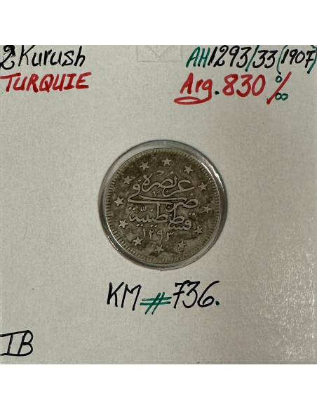 TURQUIE - 2 KURUSH 1907 (AH 1293) - Pièce de Monnaie en Argent // Qualité : TB