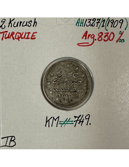 TURQUIE - 2 KURUSH 1909 (AH 1327) - Pièce de Monnaie en Argent // Qualité : TB