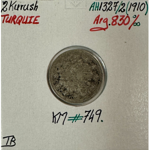 TURQUIE - 2 KURUSH 1910 (AH 1327) - Pièce de Monnaie en...