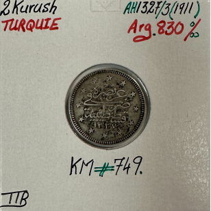 TURQUIE - 2 KURUSH 1911 (AH 1327) - Pièce de Monnaie en...