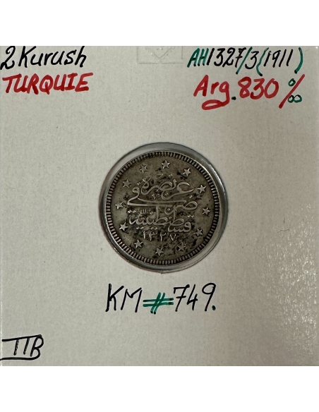 TURQUIE - 2 KURUSH 1911 (AH 1327) - Pièce de Monnaie en Argent // Qualité : TTB