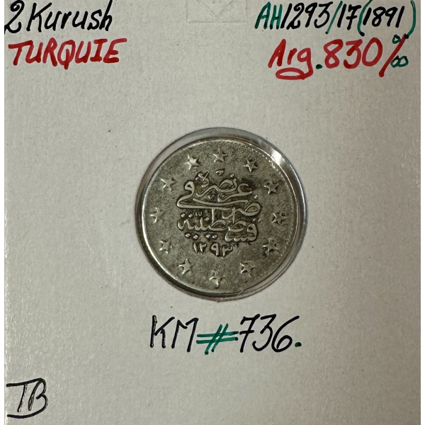 TURQUIE - 2 KURUSH 1891 (AH 1293) -...