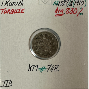 TURQUIE - 1 KURUSH 1910 (AH 1327) - Monnaie en Argent //...