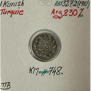 TURQUIE - 1 KURUSH 1910 (AH 1327) - Monnaie en Argent //...