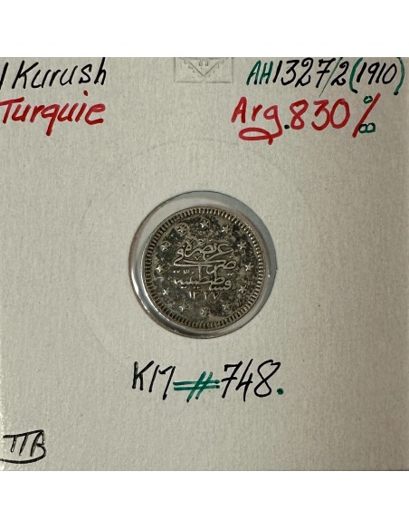 TURQUIE - 1 KURUSH 1910 (AH 1327) - Monnaie en Argent // TTB (REF 2)