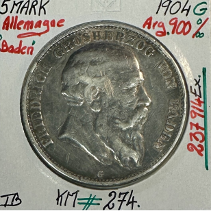 ALLEMAGNE BADEN - 5 MARK 1904 A - Pièce de Monnaie en...