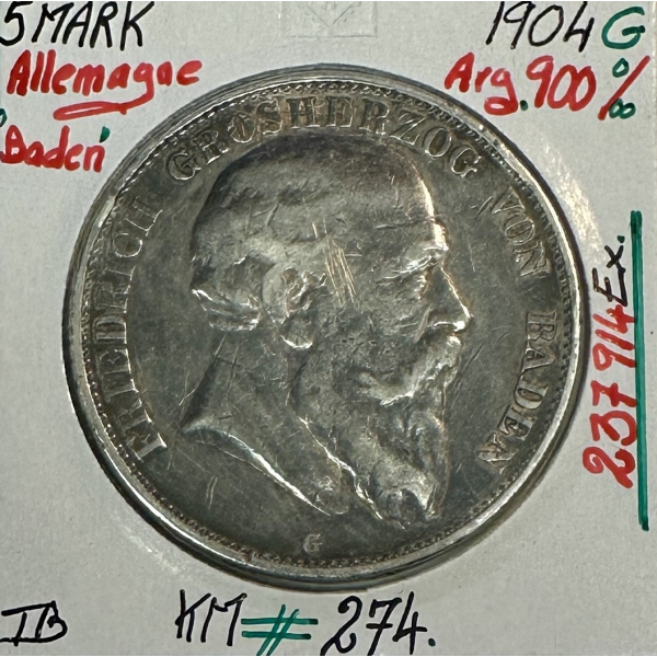 ALLEMAGNE BADEN - 5 MARK 1904 A -...