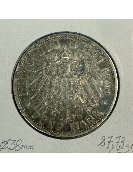 ALLEMAGNE BADEN - 5 MARK 1904 A - Pièce de Monnaie en Argent // Qualité : TB