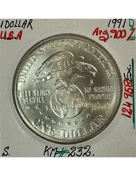 ETATS-UNIS - USA - 1 DOLLAR 1991 D - Pièce de Monnaie en argent // SUP