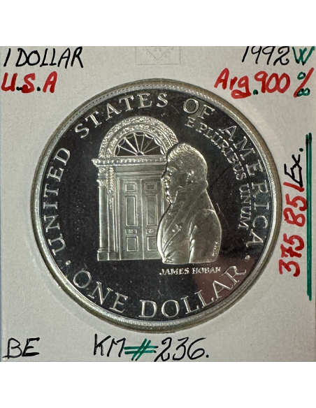 ETATS-UNIS - USA - 1 DOLLAR 1992 W - Pièce de Monnaie en argent // Qualité : BE