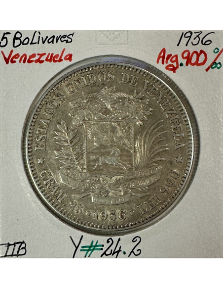 VENEZUELA - 5 BOLIVARES 1936 - Monnaie en Argent // Qualité : TTB