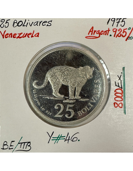 VENEZUELA - 25 BOLIVARES 1975 - Monnaie en Argent // Qualité : BE / TTB