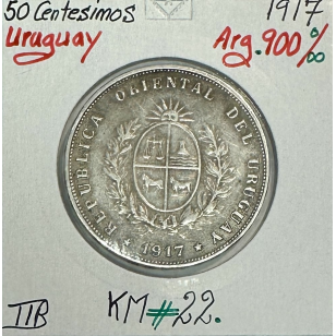 URUGUAY - 50 CENTESIMOS 1917 - Monnaie en Argent //...