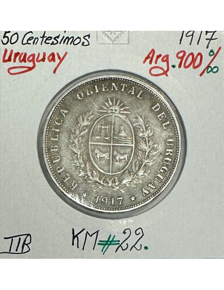 URUGUAY - 50 CENTESIMOS 1917 - Monnaie en Argent // Qualité : TTB