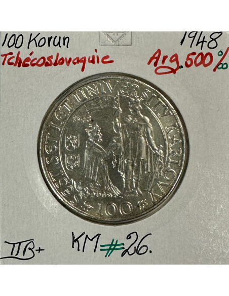 TCHECOSLOVAQUIE - 100 KORUN 1948 - Pièce de Monnaie en Argent // TTB
