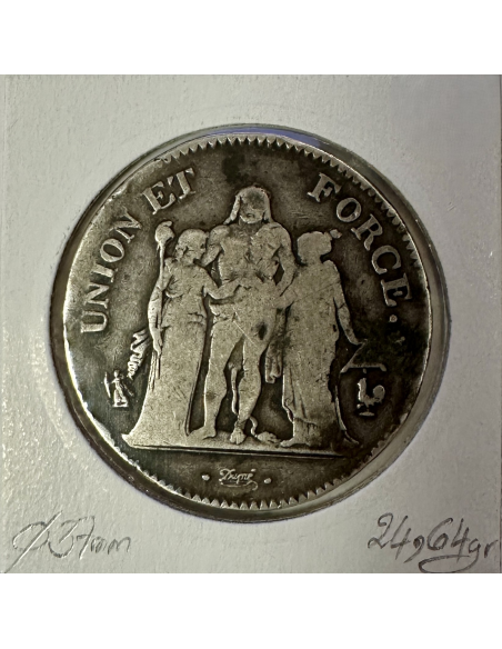 5 FRANCS UNION ET FORCE - L'AN 10A - Pièce de Monnaie en Argent // TB