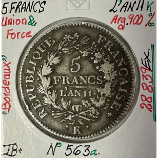 5 FRANCS UNION ET FORCE - L'AN 11K - Pièce de Monnaie en...