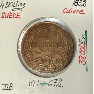 SUEDE - 4 SKILLING 1852 - Pièce de Monnaie en Cuivre //...
