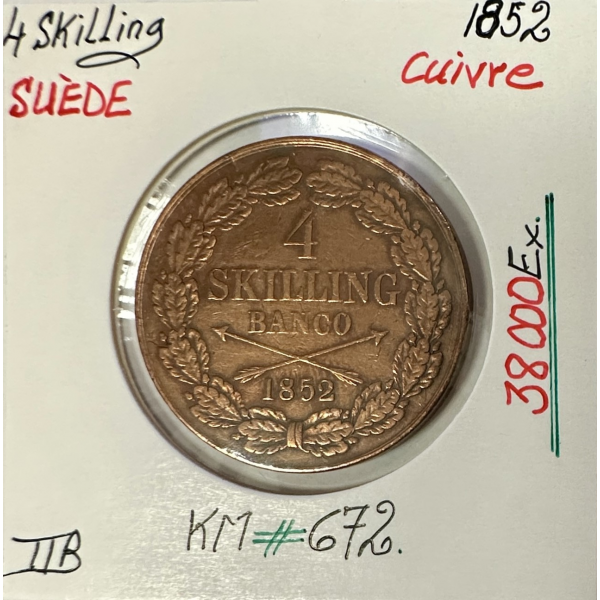 SUEDE - 4 SKILLING 1852 - Pièce de...