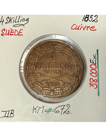 SUEDE - 4 SKILLING 1852 - Pièce de Monnaie en Cuivre // Qualité : TTB