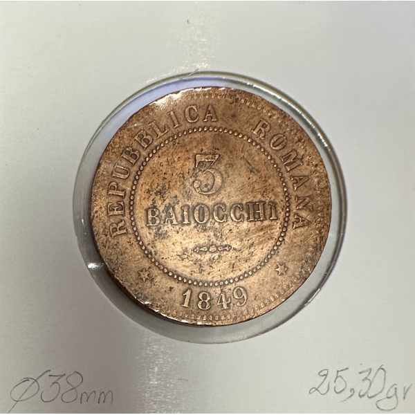 ITALIE - 3 BAIOCCHI 1849 B - Monnaie...