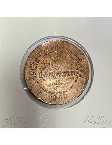 ITALIE - 3 BAIOCCHI 1849 B - Monnaie en Cuivre // TB (REPUBLIQUE ROMAINE)