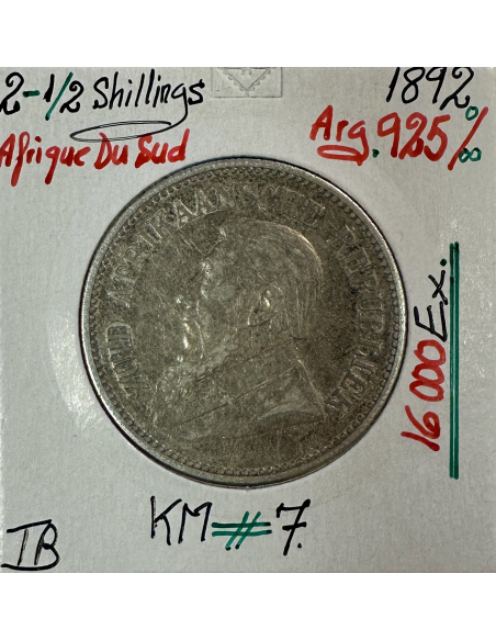 AFRIQUE DU SUD - 2 1/2 SHILLINGS (1892) Monnaie en Argent // Qualité : TB