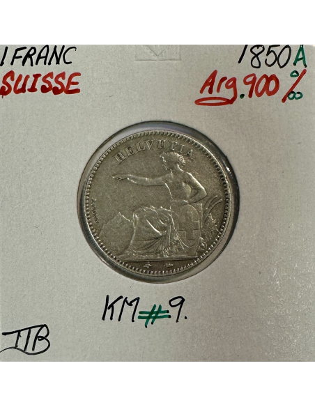 SUISSE - 1 FRANC 1850 A - Pièce de Monnaie en Argent // Qualité : TTB