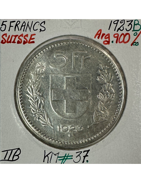 SUISSE - 5 FRANCS 1923 B - Pièce de Monnaie en Argent // Qualité : TTB