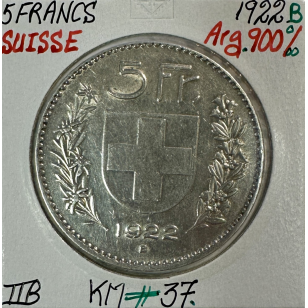 SUISSE - 5 FRANCS 1922 B - Pièce de Monnaie en Argent //...