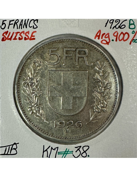 SUISSE - 5 FRANCS 1926 B - Pièce de Monnaie en Argent // Qualité : TTB