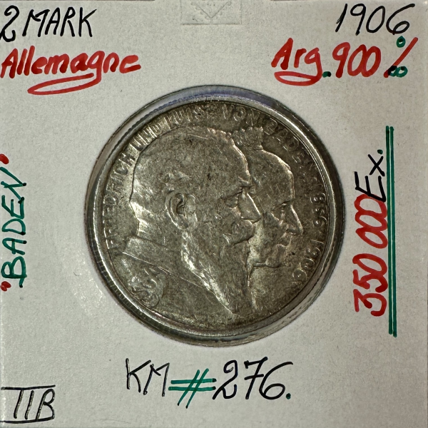 ALLEMAGNE BADEN - 2 MARK 1906 - Pièce...