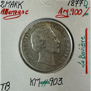 ALLEMAGNE BAVIERE - 2 MARK 1877 D - Pièce de Monnaie en...