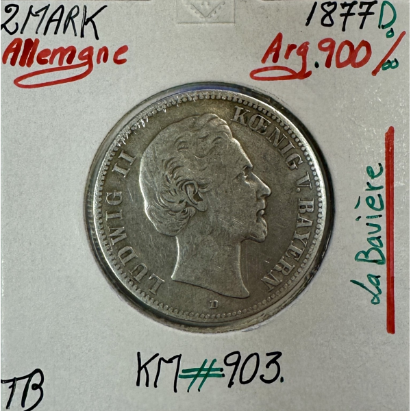 ALLEMAGNE BAVIERE - 2 MARK 1877 D -...