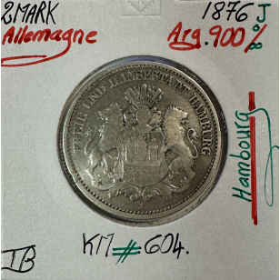 ALLEMAGNE HAMBOURG - 2 MARK 1876 J - Pièce de Monnaie en...