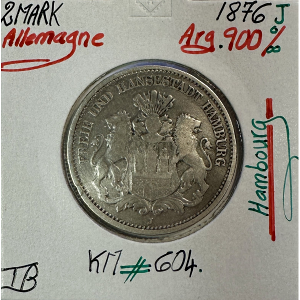 ALLEMAGNE HAMBOURG - 2 MARK 1876 J -...