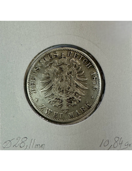 ALLEMAGNE HAMBOURG - 2 MARK 1876 J - Pièce de Monnaie en Argent // Qualité : TB