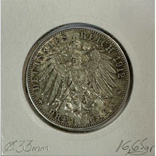 ALLEMAGNE BADEN - 3 MARK - 1912 G - Pièce de Monnaie en... 2